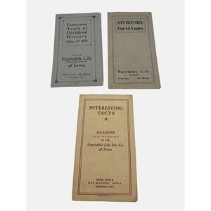 Set Of 3 Antique Equitable Life Insurance Co of Iowa Pamphlets 1910s Ephemera
